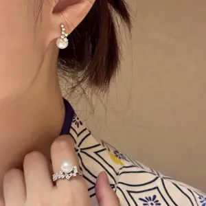 PEARLISM Starry Design Seawater Pearl Jewelry Set.Elegant classic jewelry set.Jewelry gift for her.Silver set with diamond.Sparkling earrings and ring.White pearl jewelry set. --ASAS002