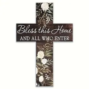 Vintage Wooden Cross Wall Decor, Stylish Religious Decor, Retro Style, Indoor Hanging Art for Living Room Bedroom Prayer Room Christmas Halloween Easter Thanksgiving