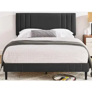 DeCoro Chicago Modern Tufted Upholstered Platform King Size Bed Frame, Dark Grey