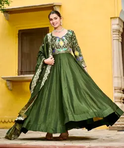 Roop Rani Designer Anarkali Suit – Vichitra Fabric Embroidered Gown with Zari Dupatta