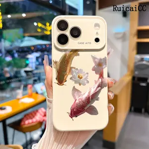 Lucky Koi and Lotus Smartphone Casing, Full Camera Lens Protection Cellphone Accessory for iPhone 17 Pro Max,16,15 Plus,14,13,12 Series, Shockproof, Drop-Resistant, Durable Handheld Phone Case for Girls