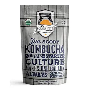 Fermentaholics Jun Kombucha Starter Culture – 12 fl oz – Includes USDA Certified Organic Jun SCOBY + Starter Tea – For Brewing with Green Tea & Honey – Makes 1 Gallon