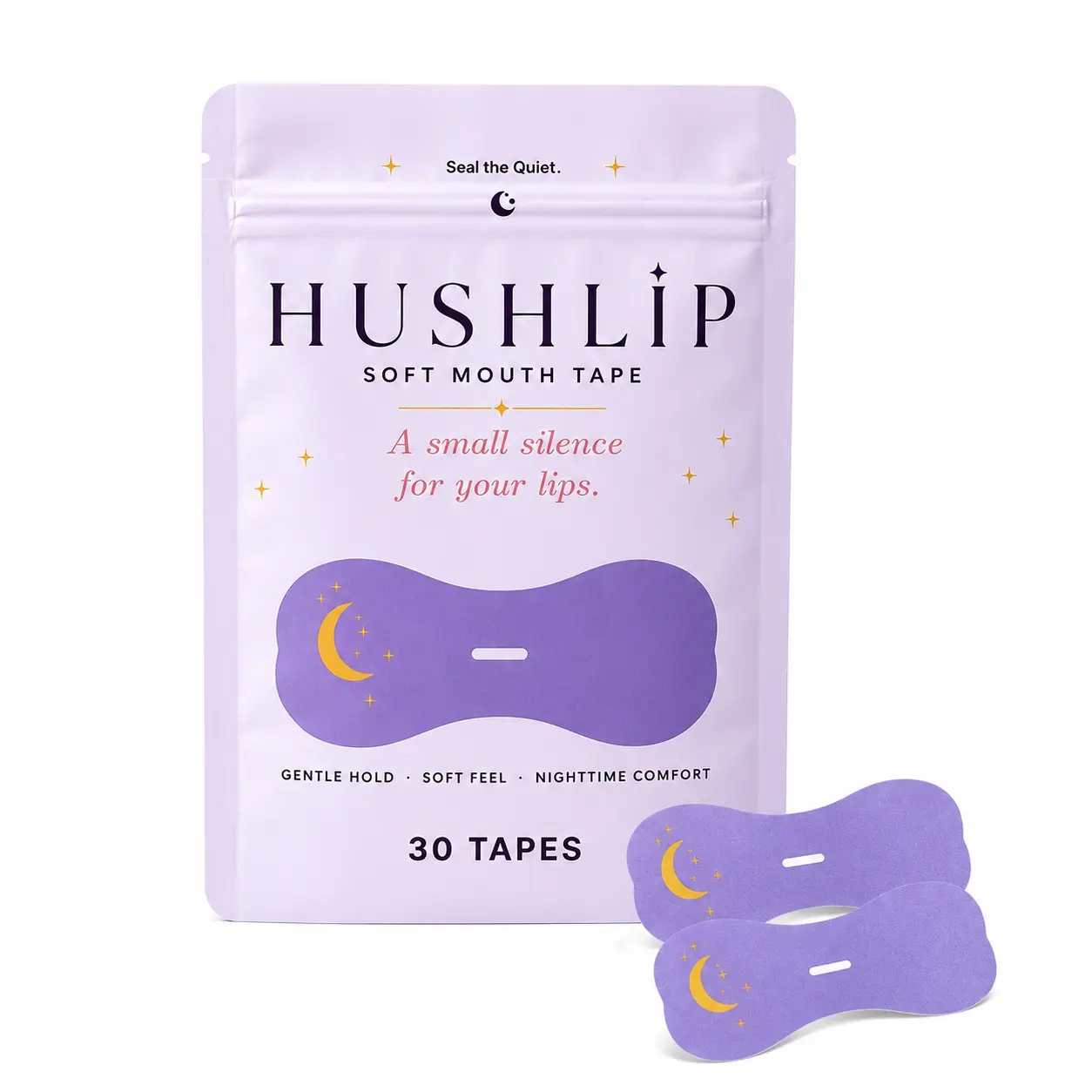 Hushlip Mouth Tape for Adults - Sleeping Lips Tape, Hypoallergenic Milk Fiber Lavender Butterfly Wing Strips, Gentle Silicone Gel Adhesive, No Tugging Removal, No Sticky Residue, No Redness, 30 Strips (1-Month Supply), Pain-Free Removal