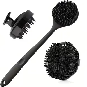 Silicone Bath Brush Set Portable Non-Slip Skin Friendly Face Back Cleaning Brush Foot Scrubber Bathing Accessories for Home Bathroom Hotel Salon Scalp Scrubber Soft Bristles Exfoliating Sponge Shower Bath Tool African Sensitive Suction Personal