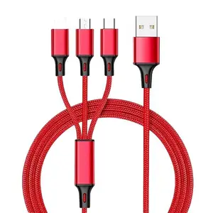 3-In-1 USB Charging Cable for Apple Huawei Type-C Android, Universal Fast Charge Data Cable for Car, Durable Multi-Head Design