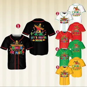 Cinco de Mayo Let's Fiesta Baseball Jersey, Let's Fiesta 5th of May Mexican Celebration Party Shirt, Viva Mexico Cinco de Mayo Sports Jersey for Adults Youth and Kids