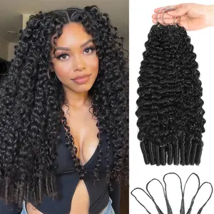 Burmese Curly Crochet Hair for Black Women  Pre-Separated Feather Crochet Human Hair Invisible Knotless Human Crochet Hair Reusable Lightweight Hair Extensions Natural Black