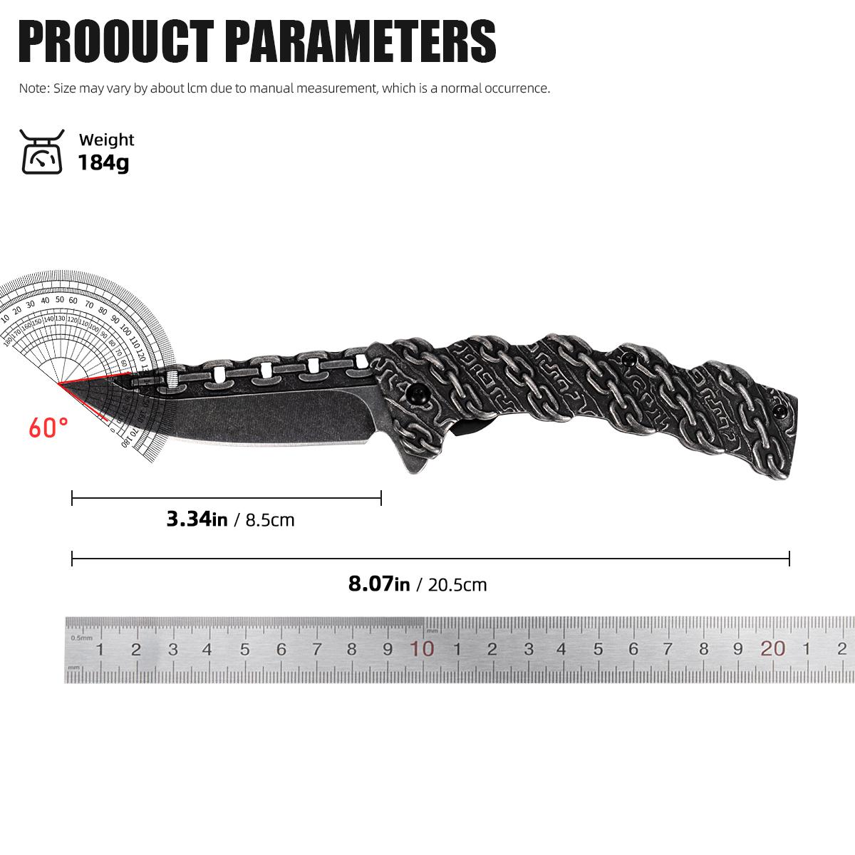 Unique Chain Pattern Folding Pocket Knife, EDC Outdoor Tool for Camping Hiking