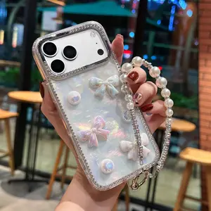 Iridescent Crystal Bow Phone Case, Cat Ear Heart Shell, for iPhone 17 Pro Max 16 15 12 11