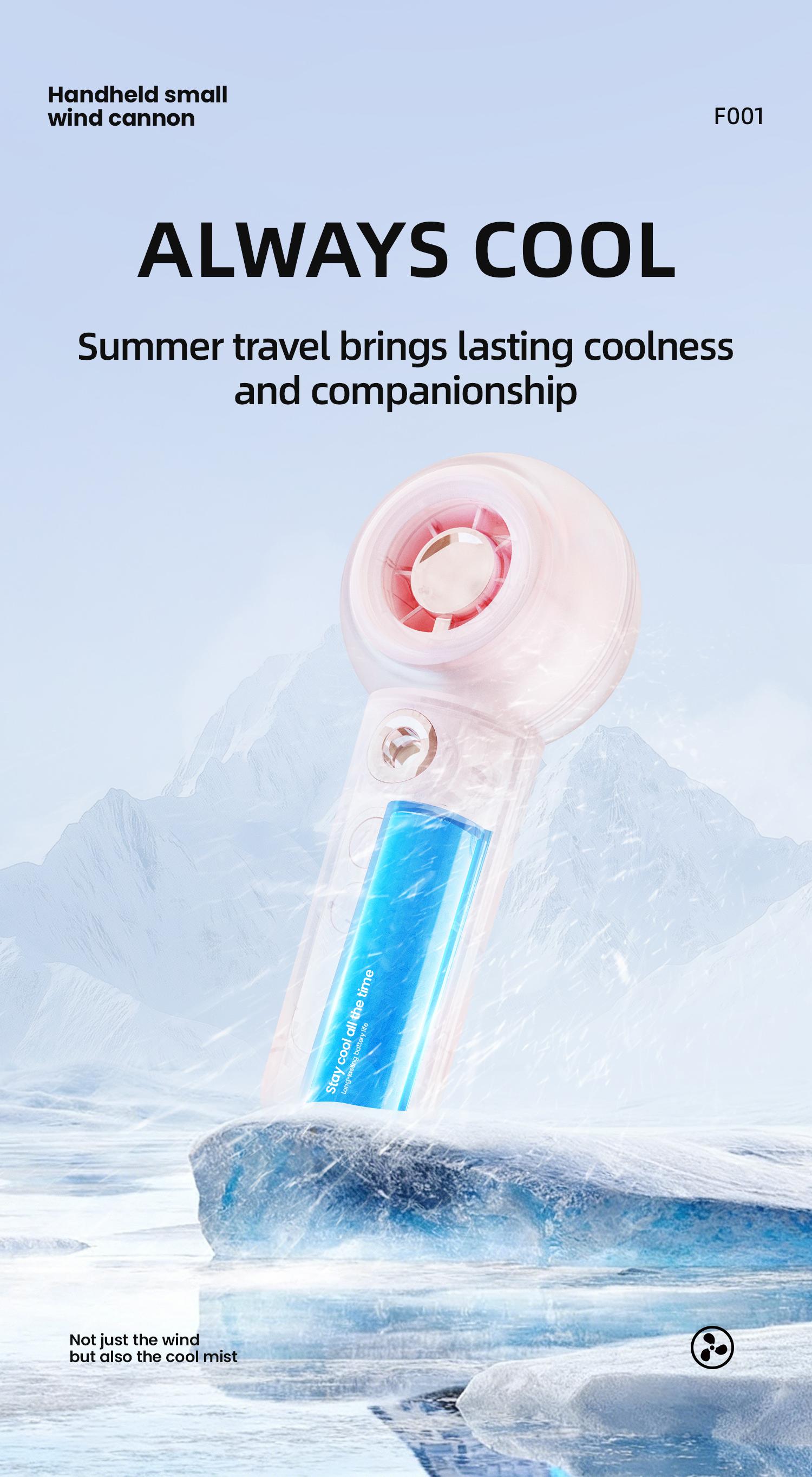 Portable Handheld High-Speed ​​Mist Fan — High-Velocity Turbo Cooling Spritzer with 4 Wind Speeds — USB-Rechargeable Mini Personal Fan for Travel, Makeup, and Summer Outdoors
