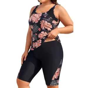 Daci Womens Plus Size Tankini Swimsuits - Tummy Control Two Piece Bathing Suits with Knee Length Shorts