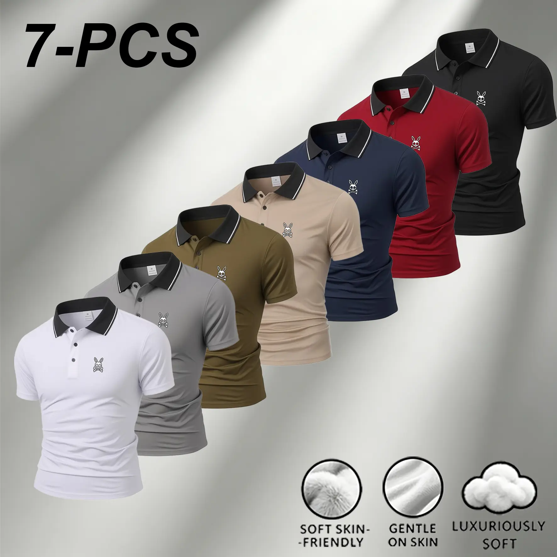 Men's printed polo shirt with contrast collar, breathable slim fit, short sleeves for business casual wear, mesh fabric for breathability; trendy printed men's slim casual top Lapel Solid Color polo