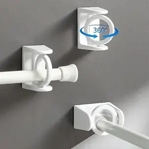 Plastic Curtain Rod Bracket, 360° Rotatable Self-adhesive Mounting Bracket, Easy Installation Bracket for Tension Dry, Curtain, Shelf, Suitable for School Dormitory & Home Use, Curtain Rod Holders