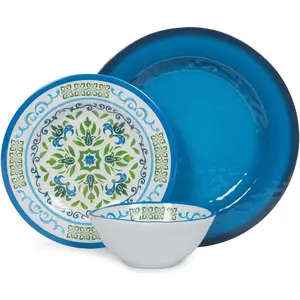 Molidiki 12 Piece Melamine Dinnerware Set Unbreakable Plates And Bowls Sets 4 Dinner Plates & 4 Salad Plates & 4 Cereal Bowls,Camping Dishes Set For Indoor/Outdoor Use, Dishwasher Safe Service For 4