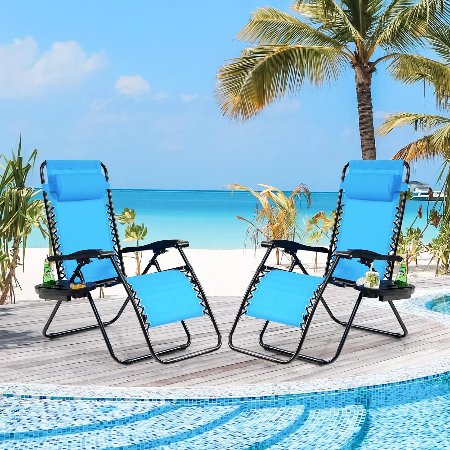 Vallmore Zero Gravity Chair, Folding Lounge Recliner with Cup Holder & Headrest, 160° Adjustable Reclining Chair, Supports 350 lbs