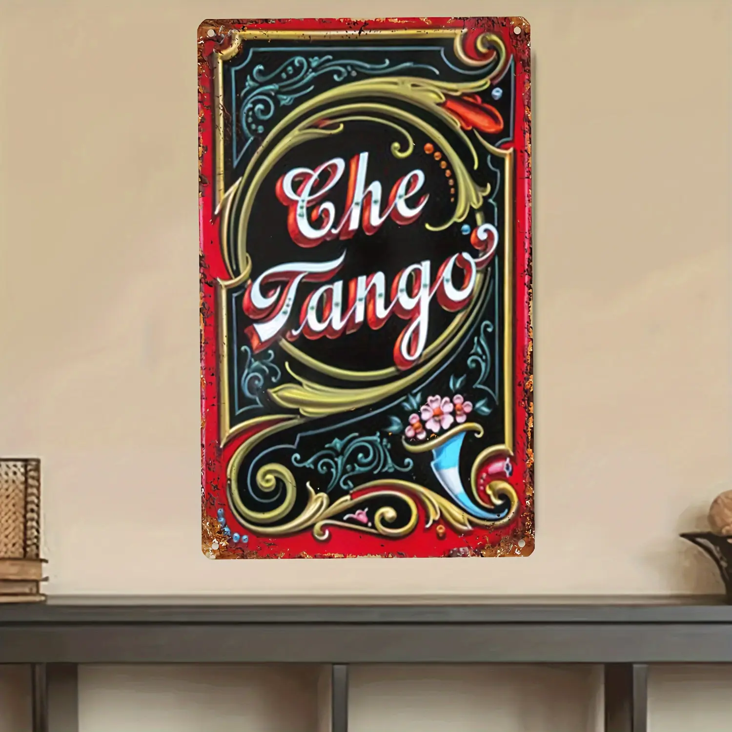 Art Deco Iron "Che Tango" Vintage Tin Plaque Sign, 8x12 in Artistic Home Decor Wall Hanging for Home Bar, Farmhouse Room Accent
