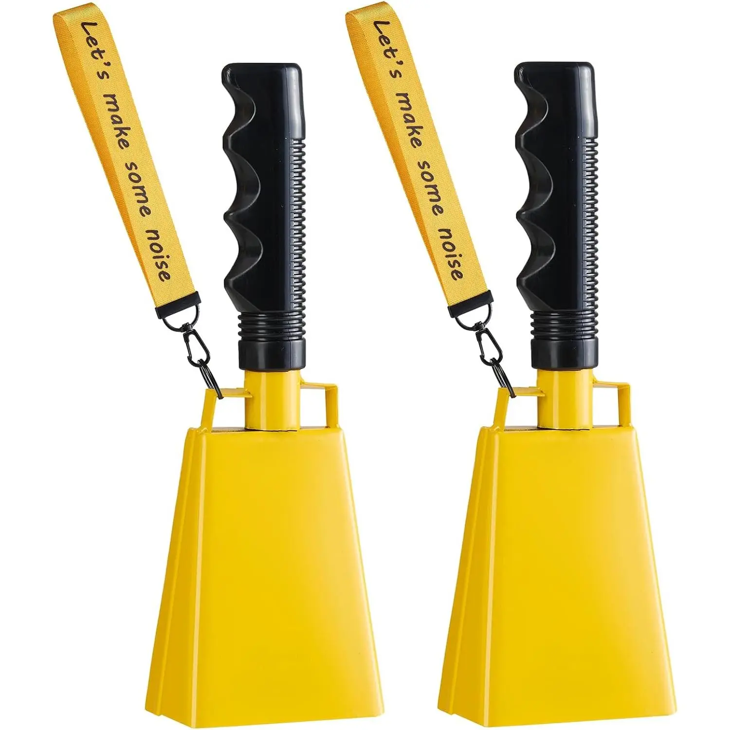 Cow Bells with Wrist Strap - Cowbell with Handle 2 count, Customizable Cowbells for Sporting Events, for Football ,Chimes, Percussion, Musical Instruments, Call Bell, Farm Ranch (yellow)