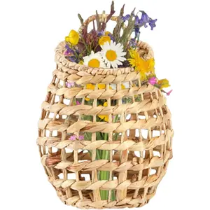 Front Door Basket, Wall Mounted Woven Water Hyacinth Hanging Basket, Large Boho Decor Flower Storage Plants Organizer for Home, Garden, Farmhouse