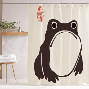 Frog Shower Curtain Ink Cute Funny Asian Style Traditional Japanese Art Bath Curtain Anime Waterproof and Fabric Curtain Cool for Bathroom Fallfreshness