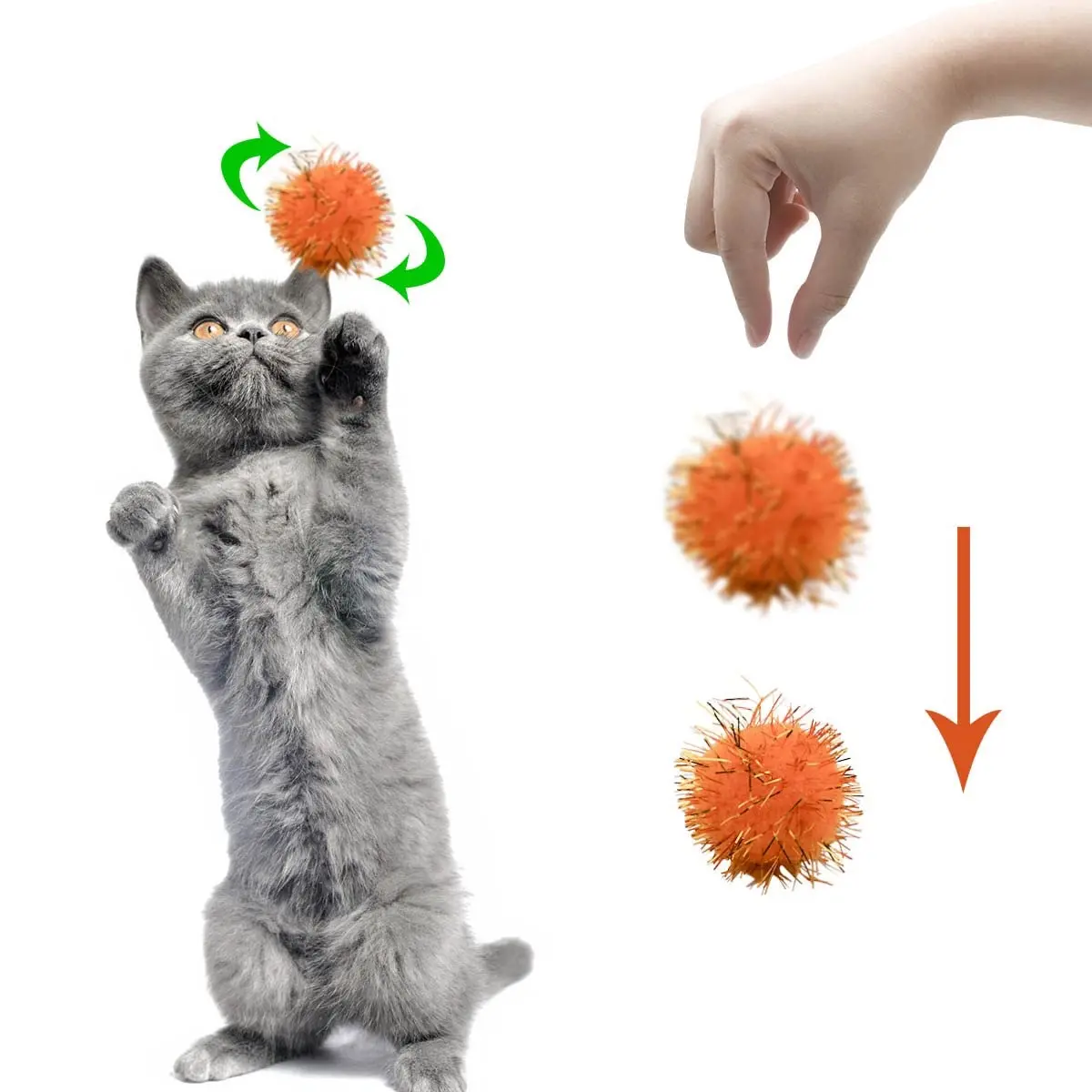 1.8 Inch Catnip-Infused Crinkle Balls – Interactive Tinsel Pom Pom Toys for Cats and Kittens, Multi-Color Sparkle Balls for Play, Chase, and Exercise (3-Pack)
