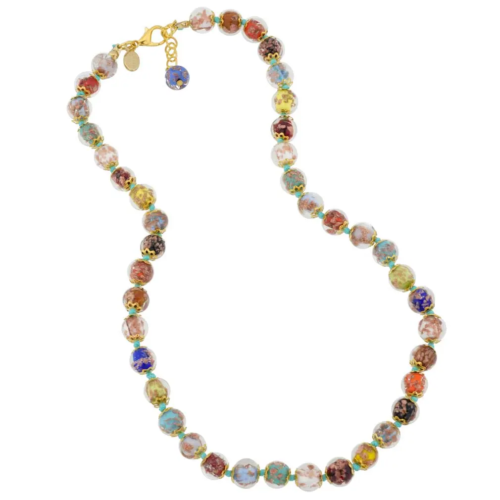 Glass Of Venice Short Murano Glass Necklace 16-Inch plus Extender - Italian Multicolor Sommerso Sparkling Beads Handmade Blown Glass - Murano Glass Necklaces For Women