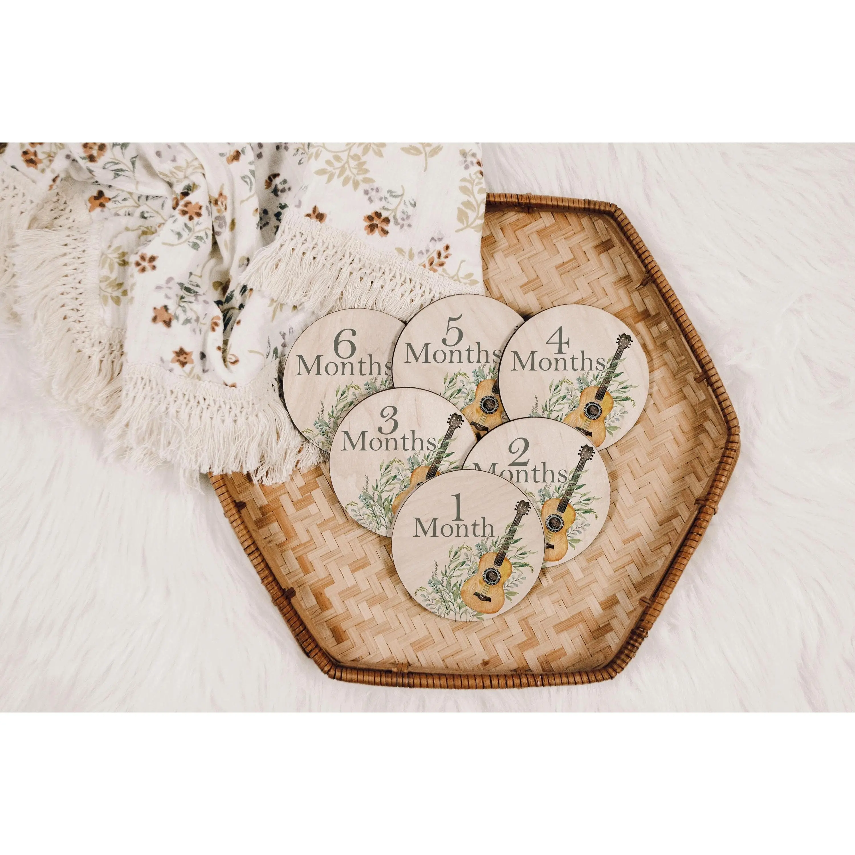 Greenery Guitar Baby Milestone Markers Month, Baby Shower Gift