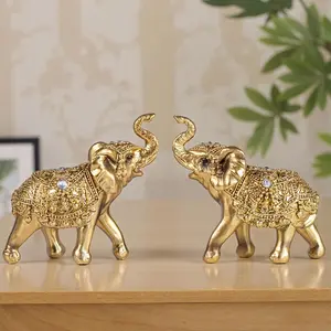 Decorative Golden Pair of Elephants Elephant Statues,  Decoration Statues