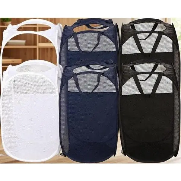 Collapsible Mesh Laundry Hamper - Foldable Pop-up Basket with Durable Handles - Portable Clothes Organizer for Kids, Dorm, Travel - Reusable Storage Solution - Space-Saving Design for Home or On-the-Go mini basket sugar  jar
