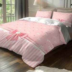 Cartoon Bowknot and Crown Bedding Set, Includes Fitted Sheet and Pillowcase, Soft and Comfortable, Perfect for Kids' Room