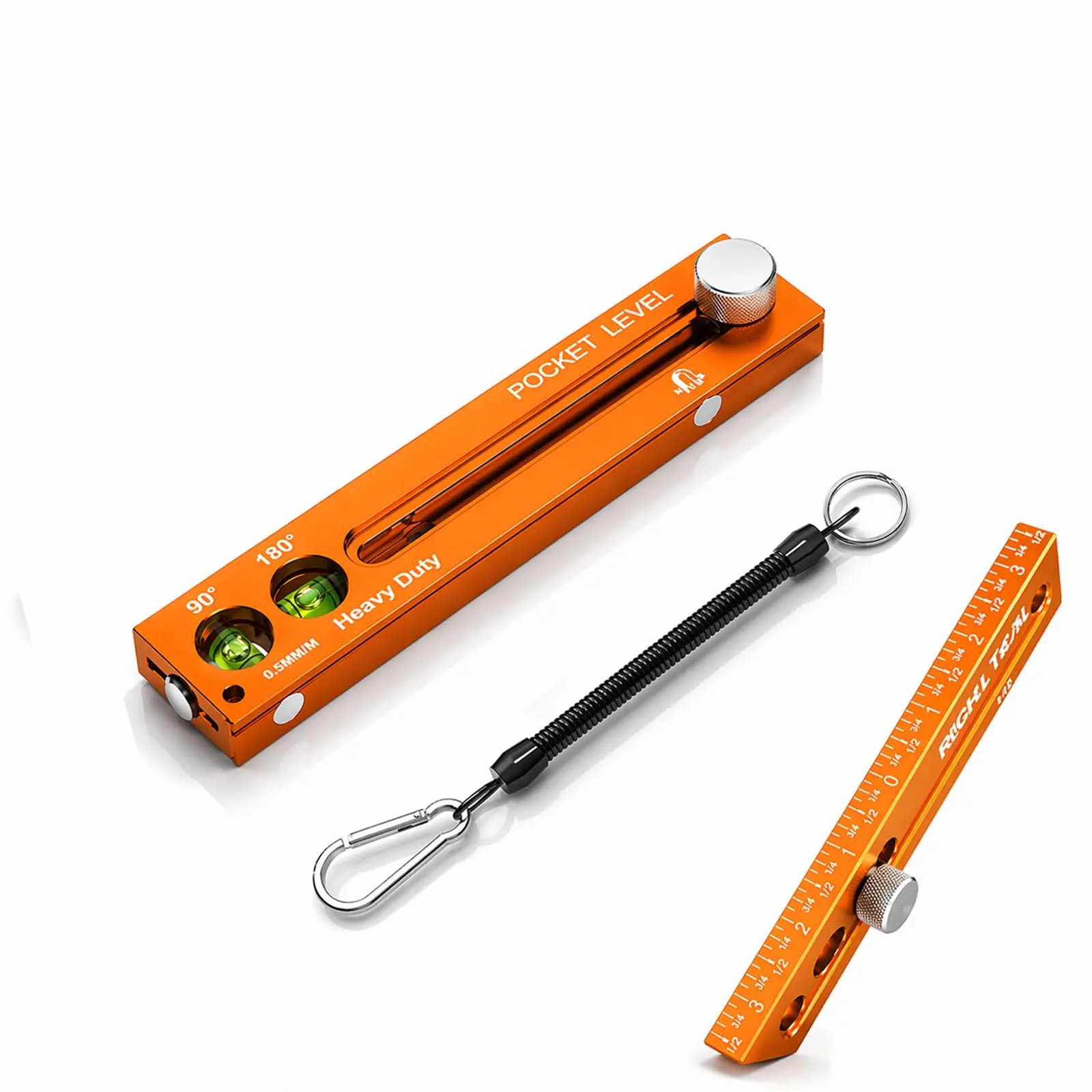 Multifunctional Marking Level Ruler, Aluminium Alloy Pocket Spirit Level & Depth Gauge, Sliding Metal Scribing Tool with for Woodworking, Carpentry, Builders and DIY (A,Imperial System)