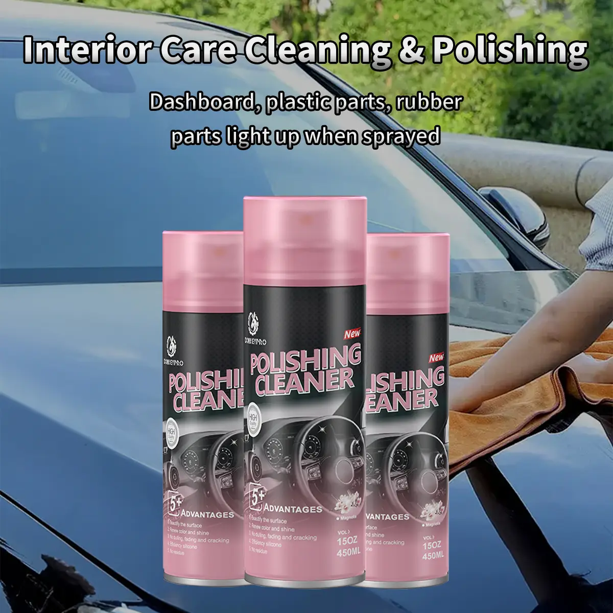 DONKEYPRO Car Cleaner Spray All-in-One Dashboard Wax for Plastic, Rubber, Interior Care 450ML Anti-Oxidation Spray with SiO2