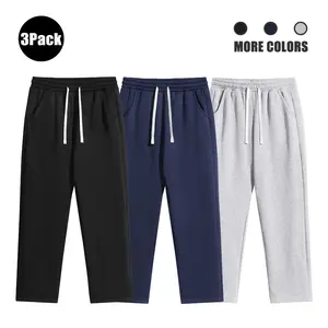 Men's 3-Pack Solid Color Fleece-Lined Jogger Pants Set - Simple Casual Comfortable Trousers for Everyday Wear, Straight-Leg Yoga & Running Sweatpants