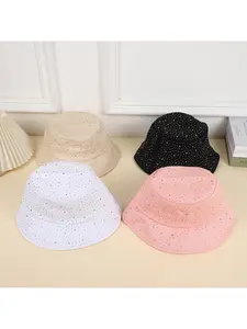 Rhinestone Cotton Bucket Hat Female Shining Gypsy Basin Hat Internet Celebrity Face Small Bucket Sun Hat Lightweight Sun Hat