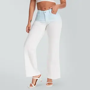 Vogatiques | Magic Stretchy Mid-Low Waist Relaxed Wide Leg Baggy Jeans Blue & White Ombre 8001 | ONESO