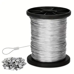 400/200/100FT Wire Rope Crimping Tool Kit, 1/32" Stainless Steel Wire Rope Cable with Aluminum Crimping Sleeves and Stainless Steel Thimbles for Railing, Decking, Picture Hanging