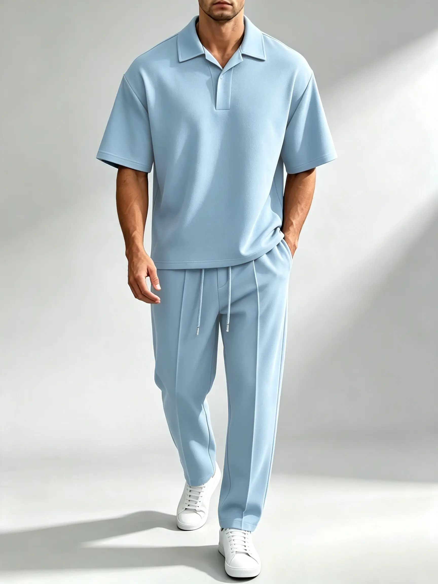 men 2 piece sets New Spring and Summer Men's Casual Collar Business Set - Short Sleeve Pants Set, suitable for various occasions such as golf, sports, and running. There are multiple colors to choose from
