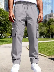 Men's Casual Cargo Pants - Multi-Pocket Design, Drawstring Elastic Waist