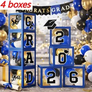 17pcs/set blue and black graduation transparent balloon decoration boxes with mortarboard and letter cards, Graduation gift, Graduation Party Decorations, suitable for graduation ceremonies, party arrangements