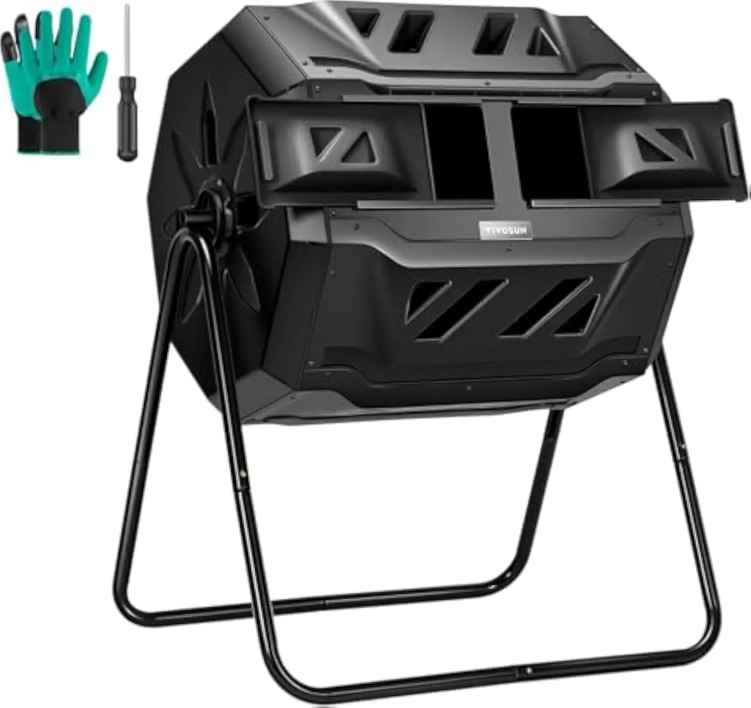 VIVOSUN Outdoor Tumbling Composter Dual Rotating Batch Compost Bin, 43 Gallon Black Door VIVOSUN Outdoor Tumbling Composter Dual Rotating Batch Compost Bin, 43 Gallon Black Door