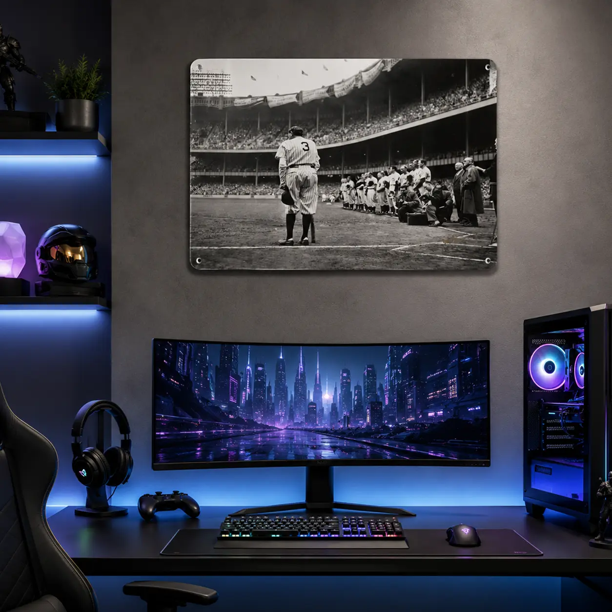 Gaming Wall Art - Black and White Baseball Metal Sign for Home Decor and Office Spaces Vintage Baseball Metal Wall Art – Gaming Room Decor 12*8in