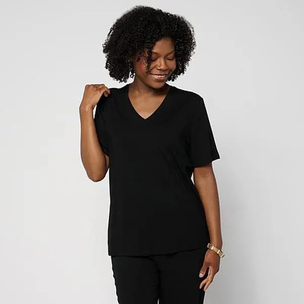 MarlaWynne WynneLayers Print or Solid Rayon Spandex V-Neck Tee Shirt
