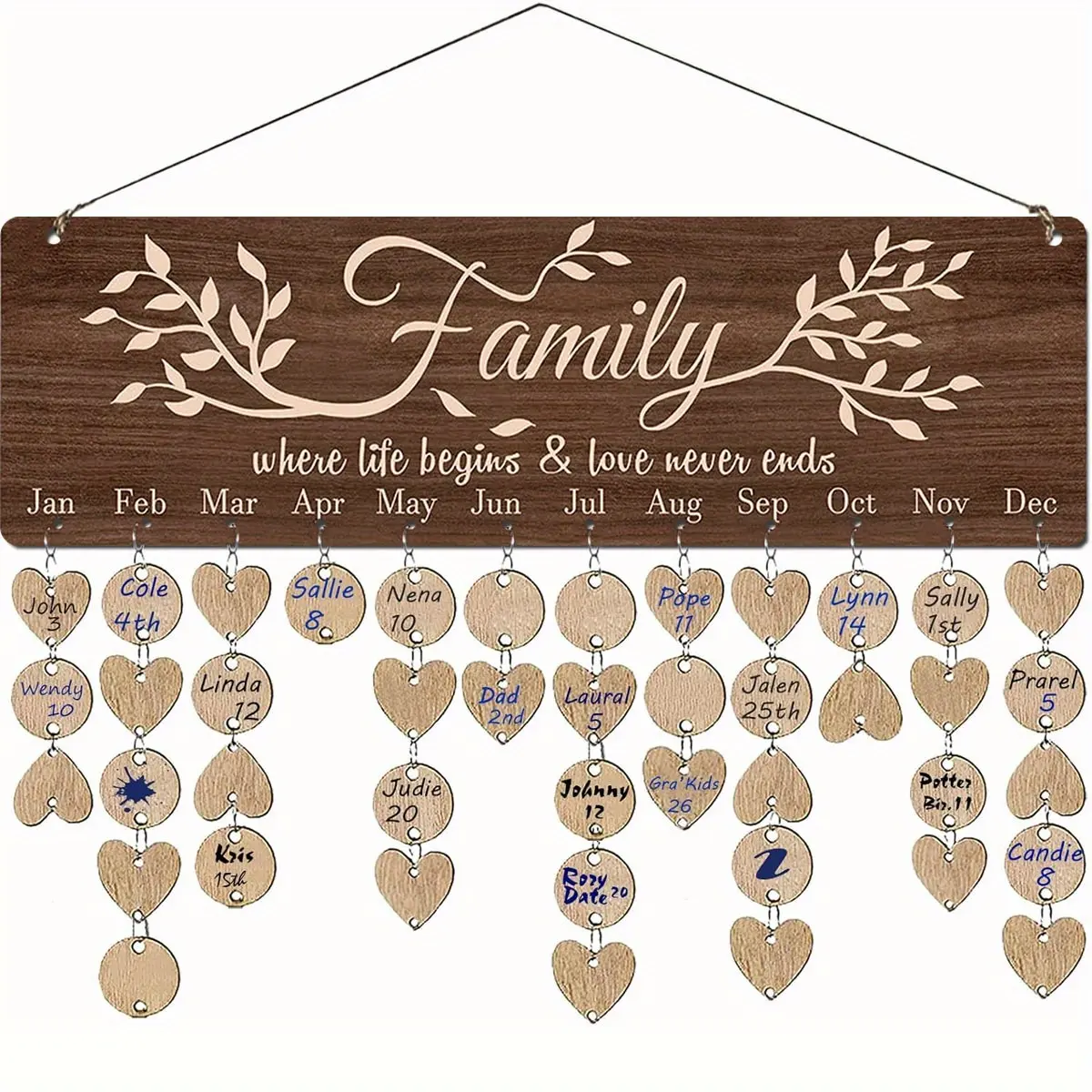 Vintage Rustic Natural Wood Family Memory Reminder Calendar Board - 100 Wooden Tags Decoration Panel, 1 Set DIY Home Decor Plaque Sign, Thanksgiving Gift for Moms with Cozy Home Warmth