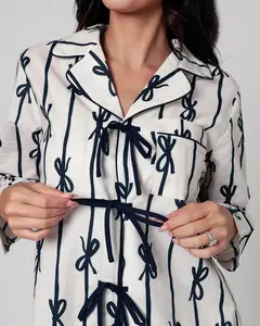 Eleanor Bow Print Pajama Set in Ivory
