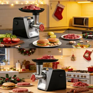 Electric Meat Grinder, 3-in-1 Multifunctional Meat Mincer with Sausage Stuffer, Kubbe Attachment & 3 Grinding Plates for Home Kitchen