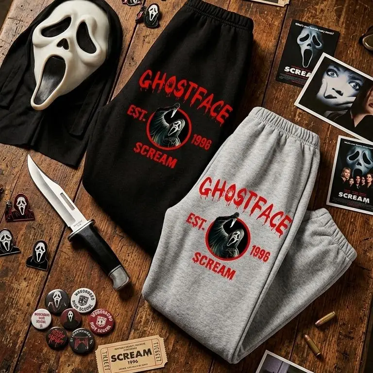 Ghost Face Sweatpants, Fashion Scream Graphic Pants, Horror Sweatpants, Halloween Scary Movie Pants, Killer Costume Vibe