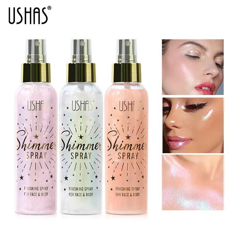 USHAS Pearl Shimmer Spray Body Glitter Spray | Instant Glow Highlighter Mist | Lightweight Non Sticky Sparkle Makeup for Party Halloween Christmas Festival Tool