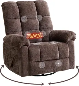 Swivel Rocker Recliner Chair with Heat and Massage, Oversized Rocker Recliner with Overstuffed Backrest,Swivel Glider Recliner for Living Room,Coffee