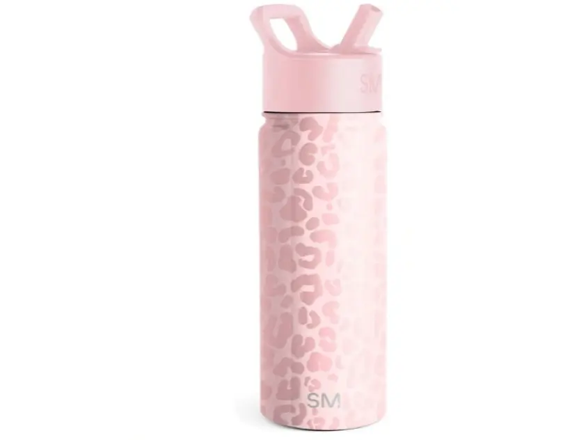 Simple Modern Kids Summit Water Bottle with Straw Lid | Vacuum Insulated Stainless Steel | Reusable Leak Proof BPA-Free Cup for School | 20oz, Blush Leopard