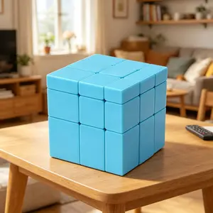 Blue 3x3 Stickerless Deformed Mirror Speed Cube, Brain Puzzle Toy for Kids and Adults
