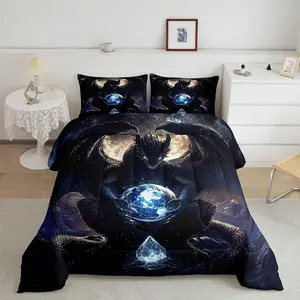 Dragon Comforter Set Dragon Stuff Comforter for Boys Girls Teens Wild Life Bedding Set Dragon Decor Duvet Set Room Decor Black Quilt Set